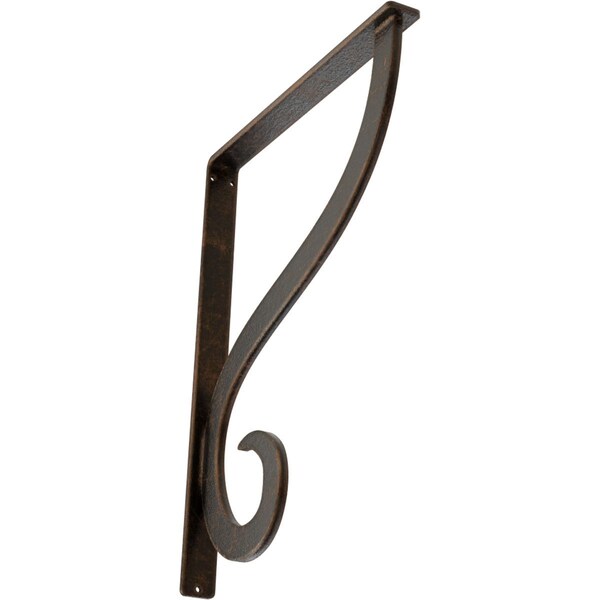 Ekena Millwork Ashford Single, Wrought Iron Bracket, (Single center brace), Antiqued Bronze 1 1/2"W x 12"D x 15"H BKTM01X12X15SASABZ - main